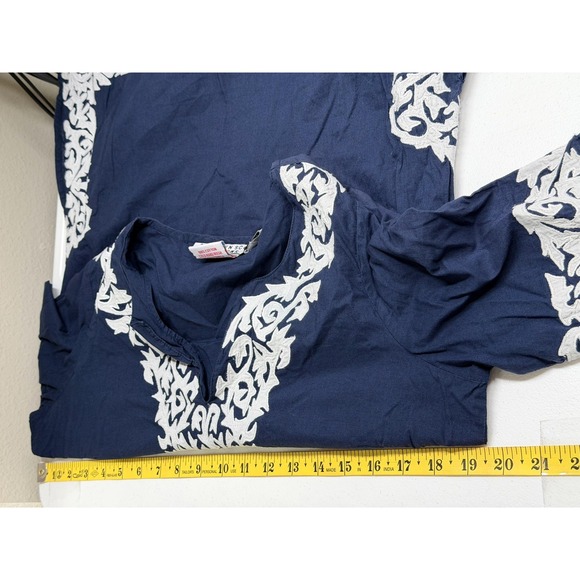 Gretchen Scott Top Women Small Navy White Tunic Sheer 100% Cotton Nautical Beach - Picture 8 of 9